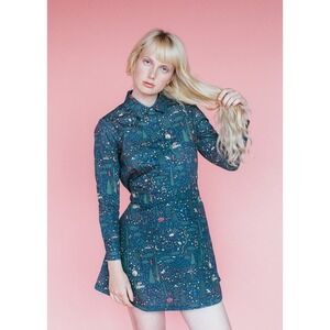 Samantha Pleet Alice Tie Back Shirt Dress in Winter Wonderland Print Size 2